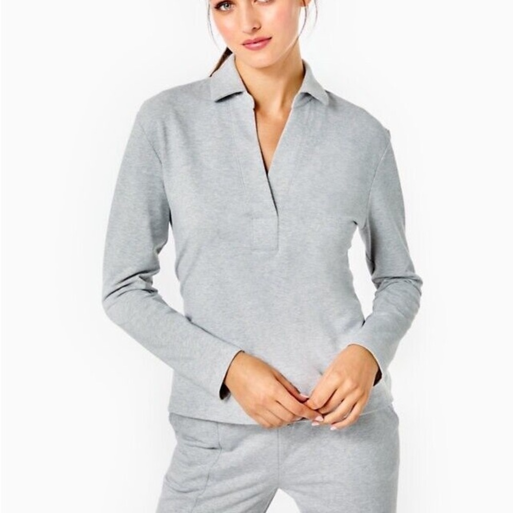 Lilly Pulitzer Emalia Shimmer Top in Heathered Gray